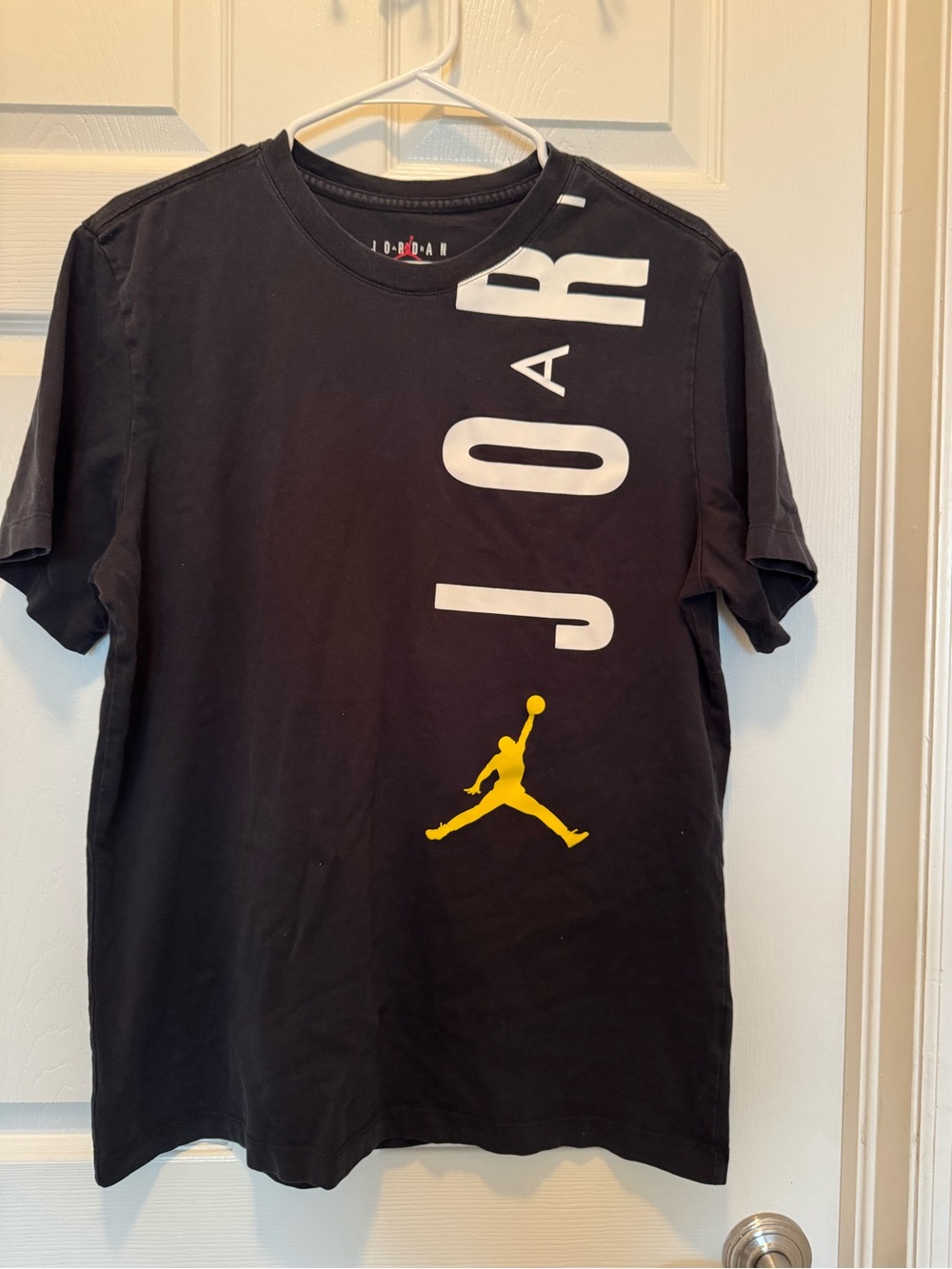 Jordan Black Short-Sleeve Tee with Yellow Jumpman and White Vertical Logo